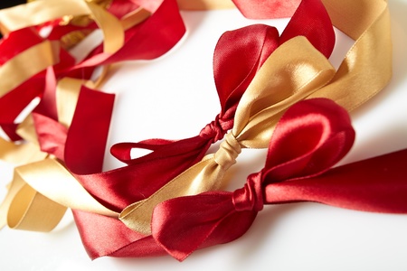 satin ribbons on the white backgroundの写真素材