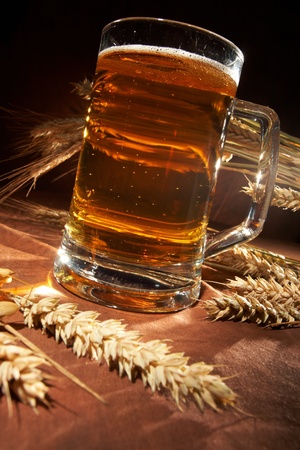 Glass of beer with grainの写真素材