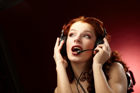 Beautiful women with a headsetの写真素材