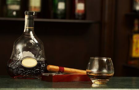 classic cognac bottle, cigarの写真素材