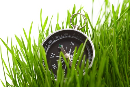 compass in green grassの写真素材