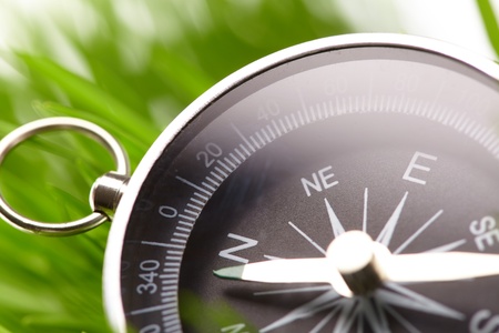 compass in green grassの写真素材