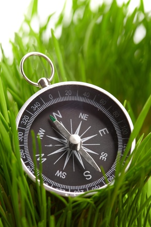 compass in green grassの写真素材