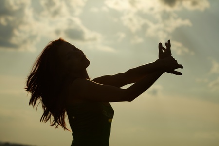 pretty woman in sky background の写真素材