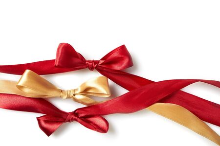 satin ribbons on the white backgroundの写真素材