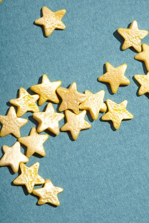 gold stars on the blue backgroundの写真素材