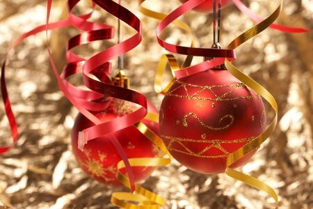 Red Christmas ballsの写真素材