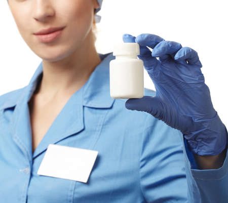 medical doctor with white bottleの写真素材