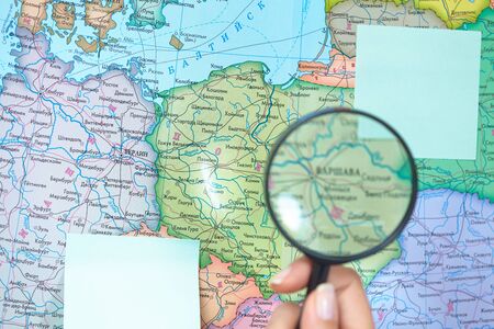 Magnifying Glass on a Mapの写真素材