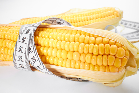 fresh corn with measuring tapeの写真素材