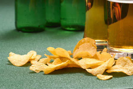 potato chips and beerの写真素材