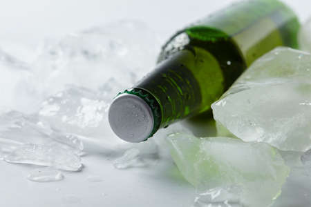 beer bottle in the iceの写真素材