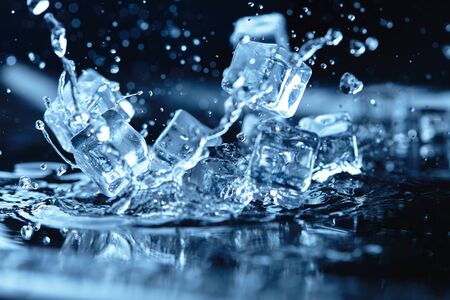ice cubes with water splashの写真素材