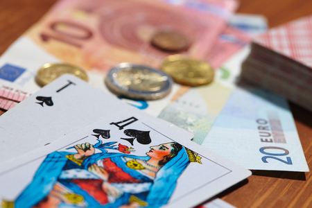 game cards and moneyの写真素材