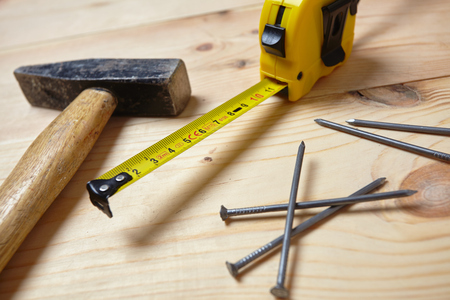 set of tools over wood backgroundの写真素材