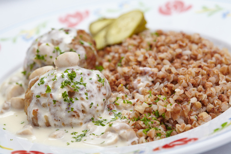 buckwheat with cutletsの写真素材