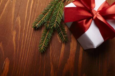 gift box on the wooden backgroundの写真素材