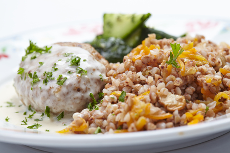 buckwheat with cutletの写真素材