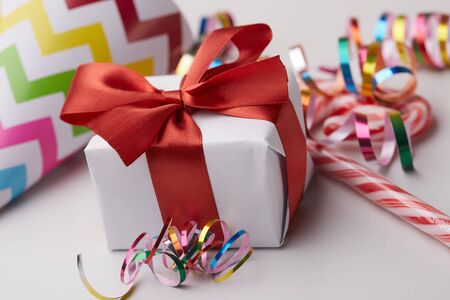 gift box with red ribbonの写真素材