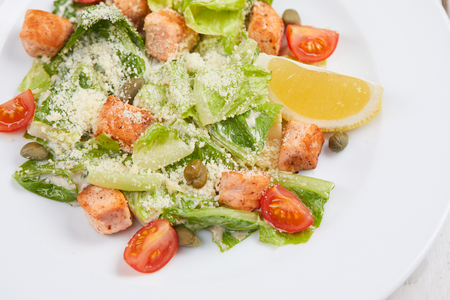 salad with grilled salmonの写真素材