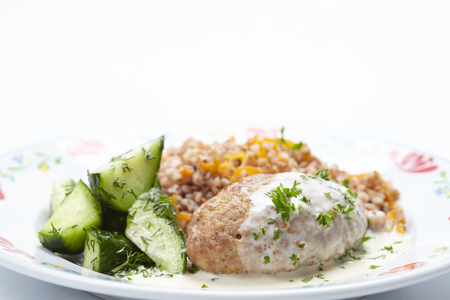 buckwheat with cutletの写真素材