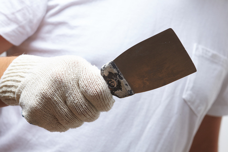 men with putty knifeの写真素材