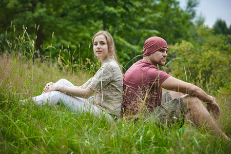 two travelers outdoorの写真素材