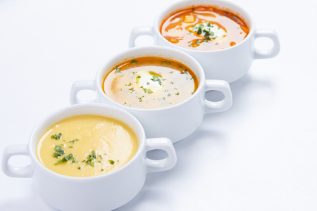 soup in the white cupsの写真素材