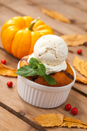 pumpkin cake with ice creamの写真素材
