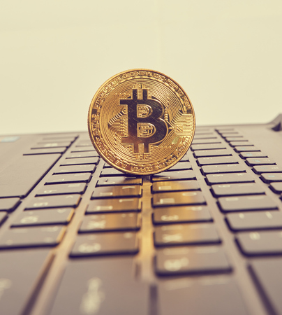 golden bitcoin, conceptual image for crypto currencyの写真素材