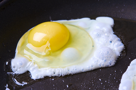 fried egg on the panの写真素材