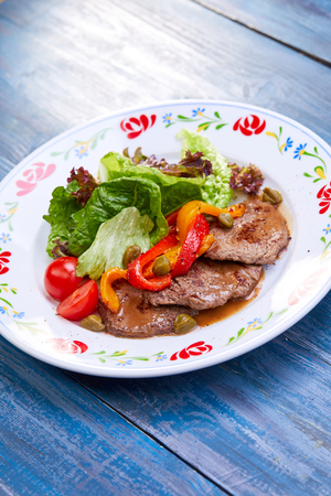 beef with saladの写真素材