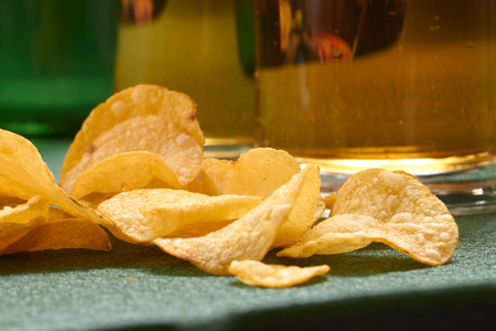 potato chips and beerの写真素材