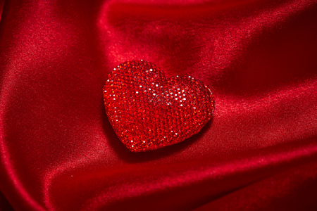 Valentines Day Background, Valentine Heart Red Silk Fabric, Wedding Love - Imageの写真素材