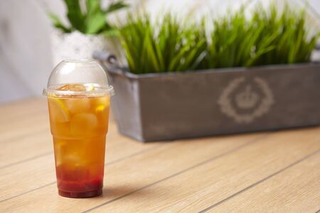 summer drink, lemonade with mint and fruitsの写真素材