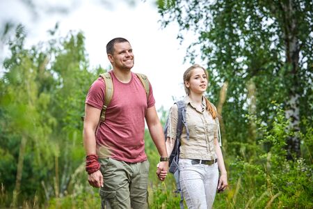 two travelers in the forestの写真素材