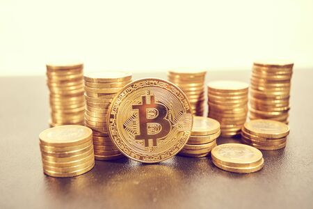 golden bitcoin, conceptual image for crypto currencyの写真素材