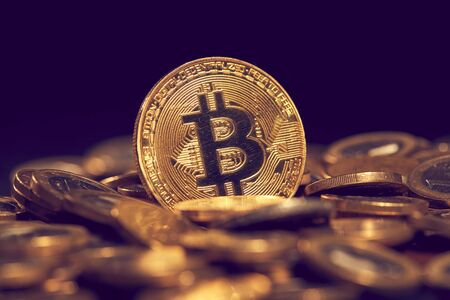 golden bitcoin, conceptual image for crypto currencyの写真素材