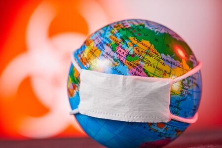 Surgical Face Mask and Globe model. Coronavirus Concept.の写真素材