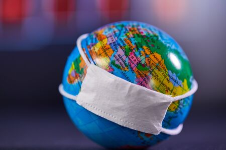 Surgical Face Mask and Globe model. Coronavirus Concept.の写真素材