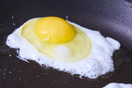 fried egg on the panの写真素材