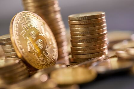 Stock Photo - Euro coins. Euro money. Euro currency.Coins stacked on each other in different...