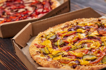 pizza on the wooden backgroundの写真素材