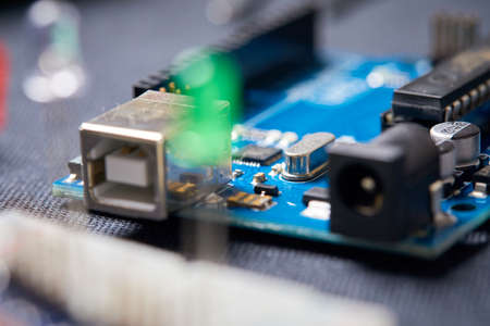 electronic board and tools repairs on black backgroundの写真素材