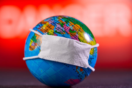 Surgical Face Mask and Globe model. Coronavirus Concept.の写真素材