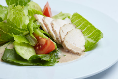salad with meatの写真素材