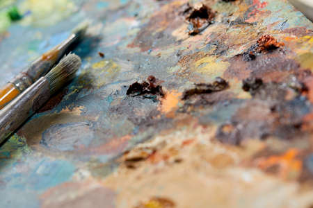 in the artist's studio, oil paints, paletteの写真素材