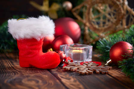 Christmas decoration on the wooden backgroundの写真素材