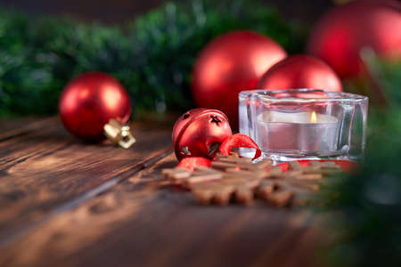 Christmas decoration on the wooden backgroundの写真素材