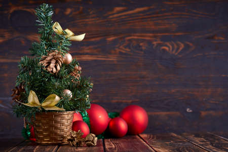 Christmas decoration on the wooden background